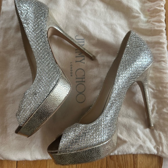 JIMMY CHOO GLITTER PEEP TOE PUMPS SZ 8.5 - Picture 11 of 16